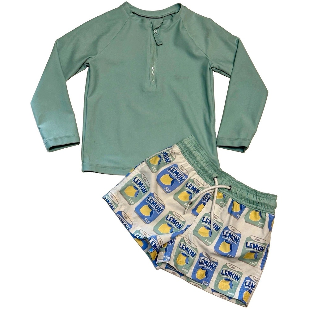 Child of Mine by Carter's 2T Boy 2-Piece Rash Guard & Swim Trunks Set Lemon Pop⁠